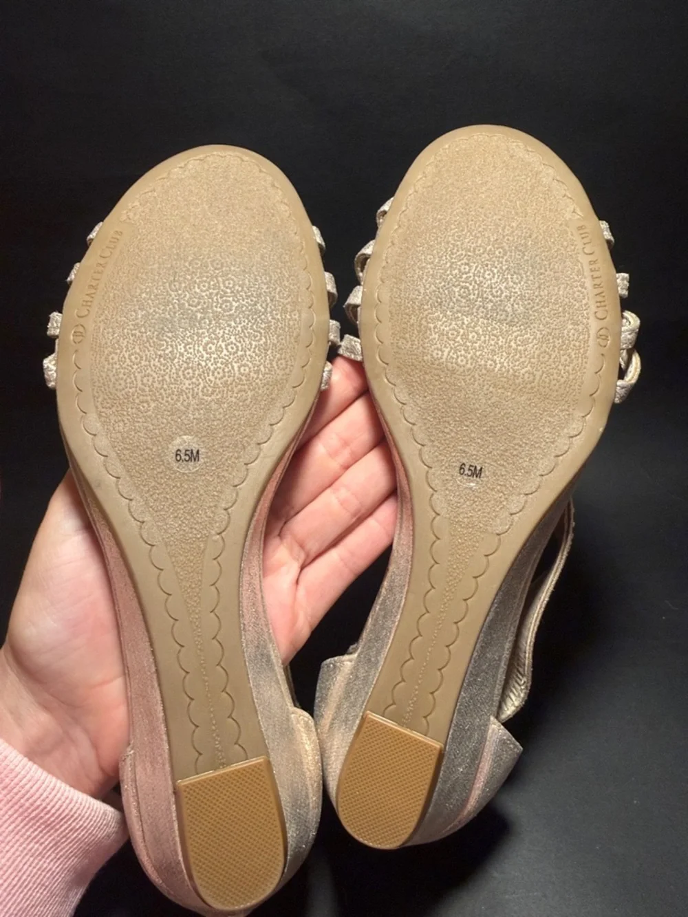 Charter Club Women's Glitter Strappy Heeled Sandals in Champagne 6.5